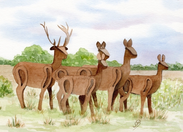 Postkarte DIN-A5 Aquarell Maritim Kunst Druck Kunstdruck Nordsee Dänemark Danmark  Blåvand Blavand Rehe Vejers